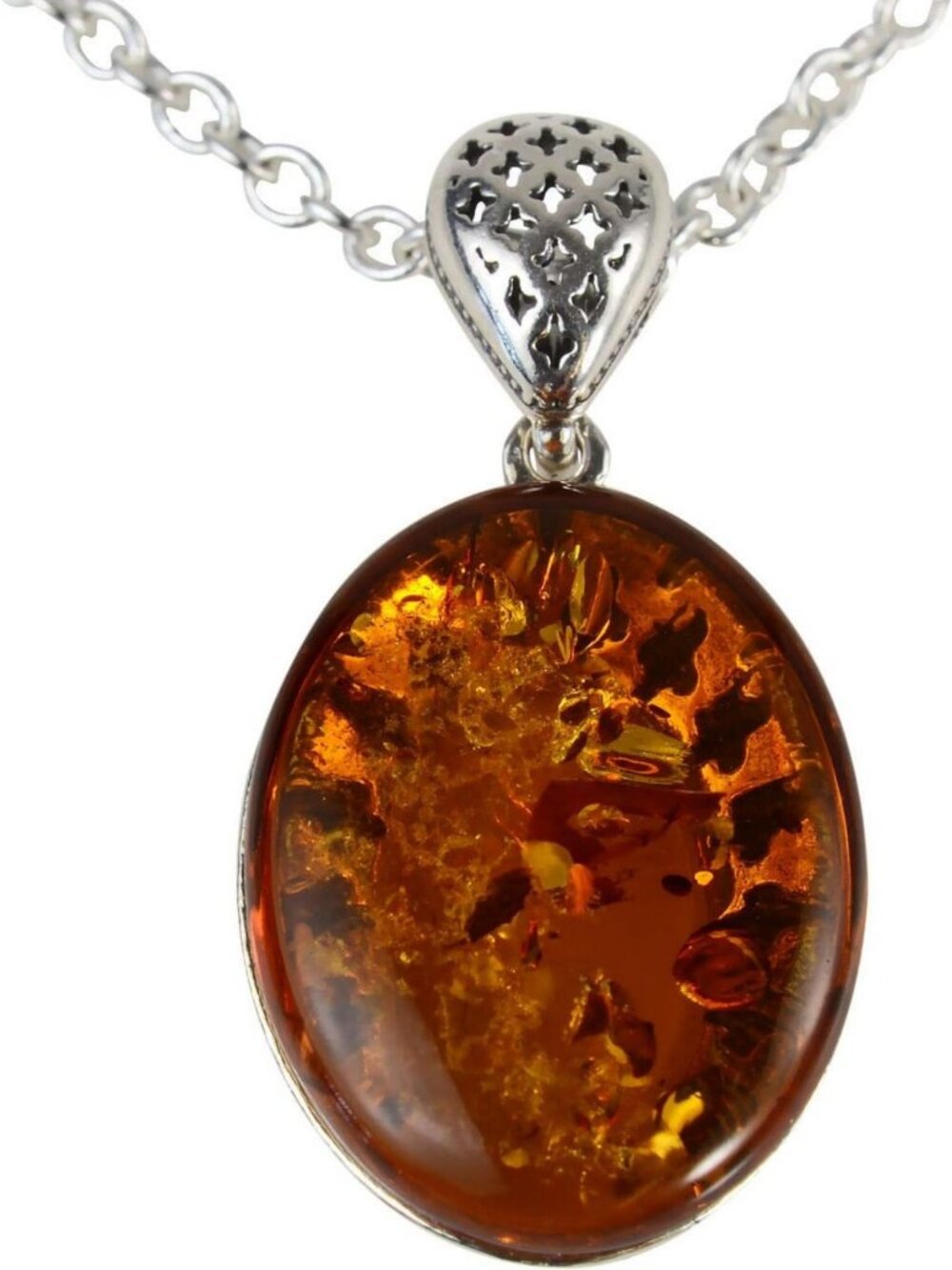 Elegant Amber Pendant Necklace for Women - Sterling Silver & Baltic Honey Oval